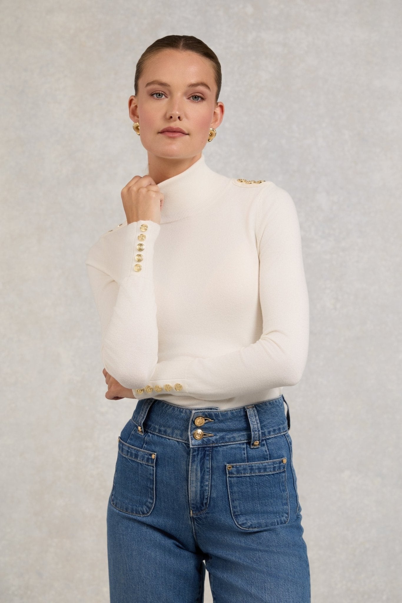 Young Ideas/Henmores - Buttoned Knit Roll Neck - wine - XS