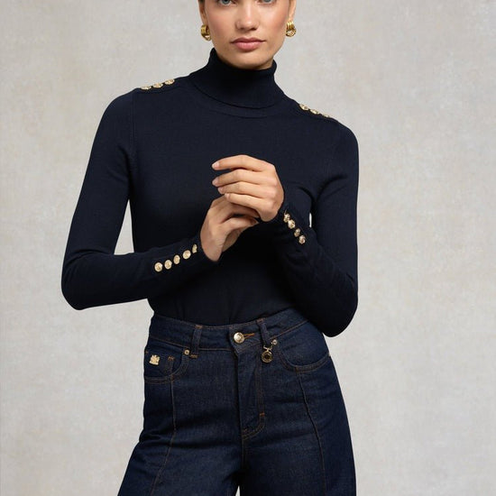 Young Ideas/Henmores - Buttoned Knit Roll Neck - Ink Navy - XS