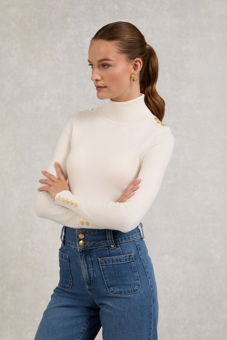 Young Ideas/Henmores - Buttoned Knit Roll Neck - wine - XS