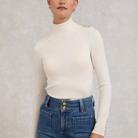 Young Ideas/Henmores - Buttoned Knit Roll Neck - Cream - XS