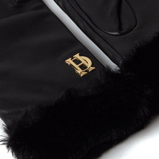 Young Ideas/Henmores - Cashmere Lined Faux Trim Leather Gloves - Black - S