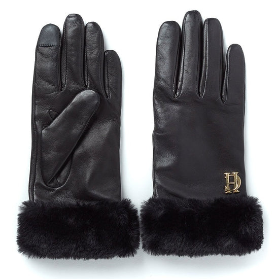 Young Ideas/Henmores - Cashmere Lined Faux Trim Leather Gloves - Black - S