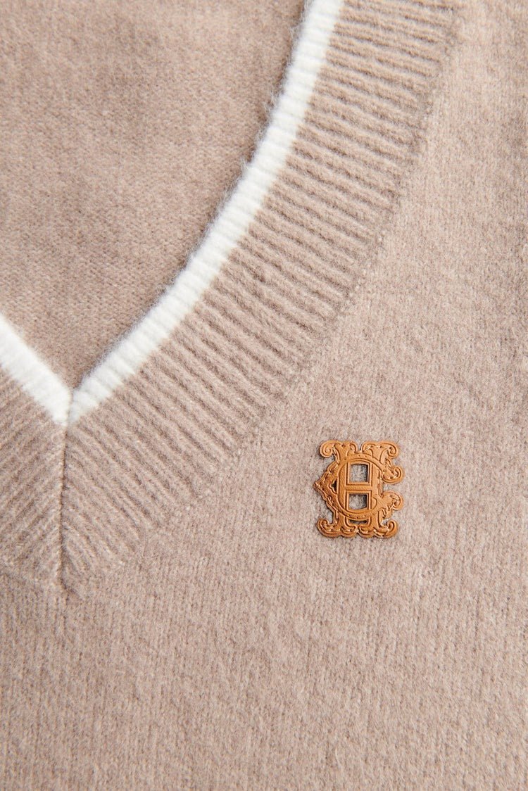 Young Ideas & Henmores - Cecilia Knitted V - Neck Tank - Porcini - XS