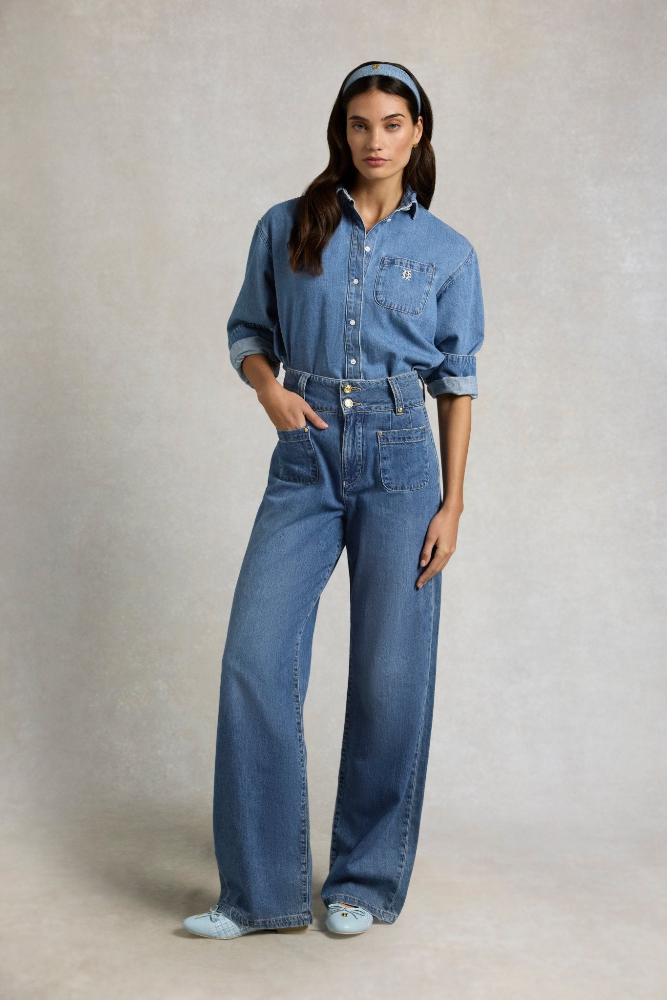 Young Ideas & Henmores - Cropped Denim Shirt - Mid Quartz Blue - 8