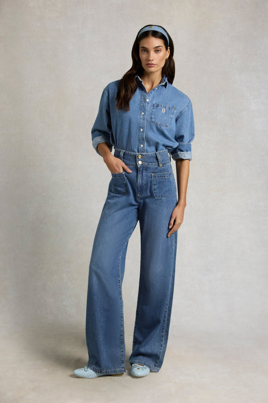 Young Ideas & Henmores - Cropped Denim Shirt - Mid Quartz Blue - 8