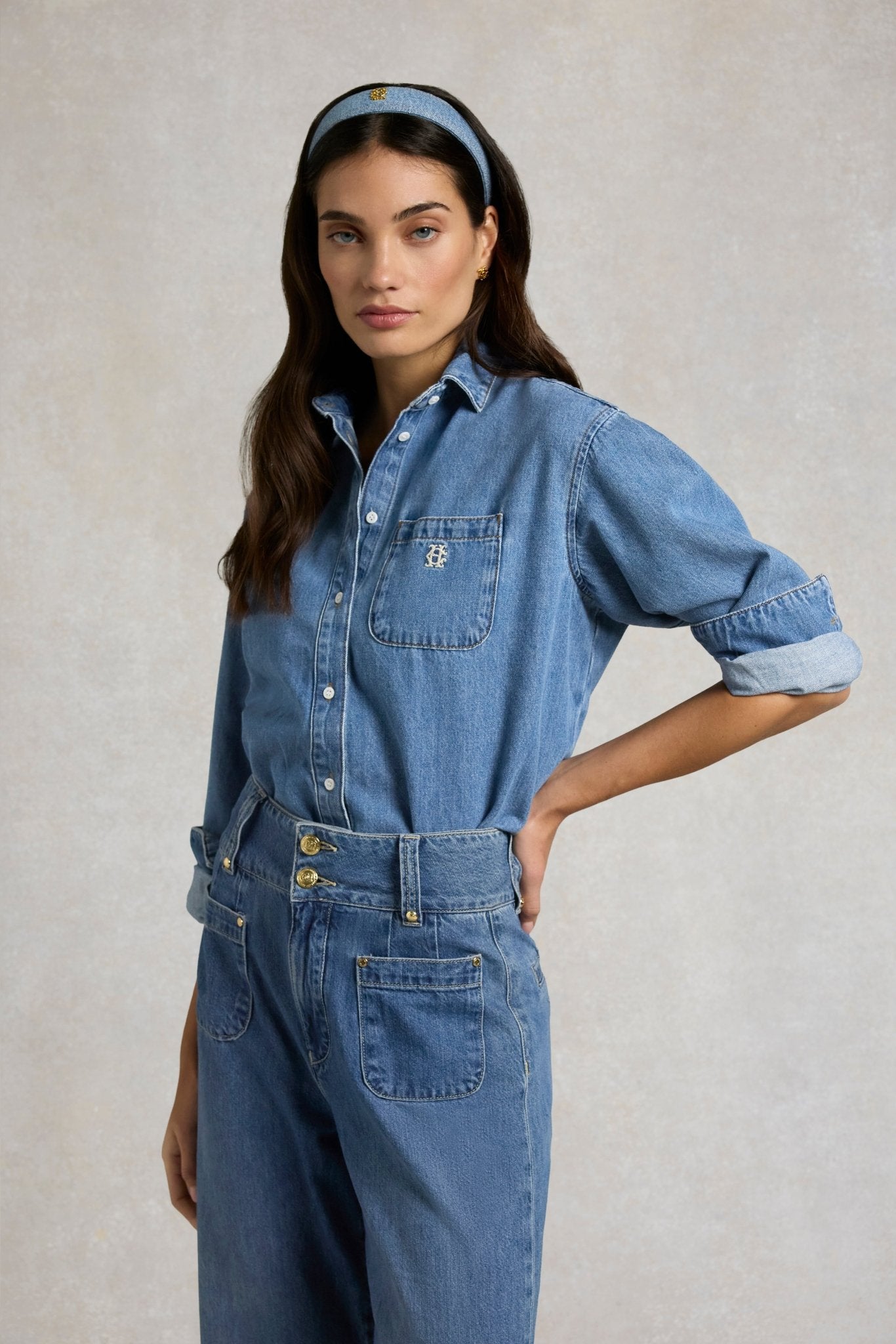 Young Ideas & Henmores - Cropped Denim Shirt - Mid Quartz Blue - 8