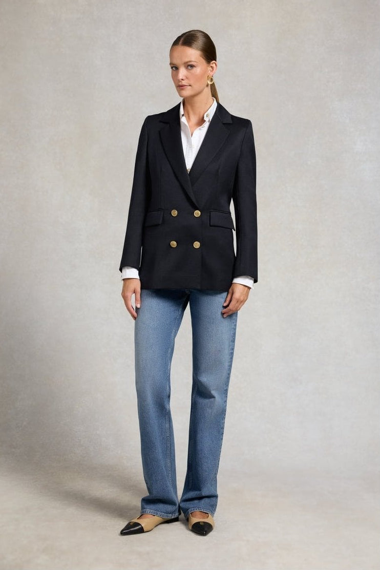 Young Ideas/Henmores - Double breasted Cavalry Twill Blazer - Navy Twill - 8