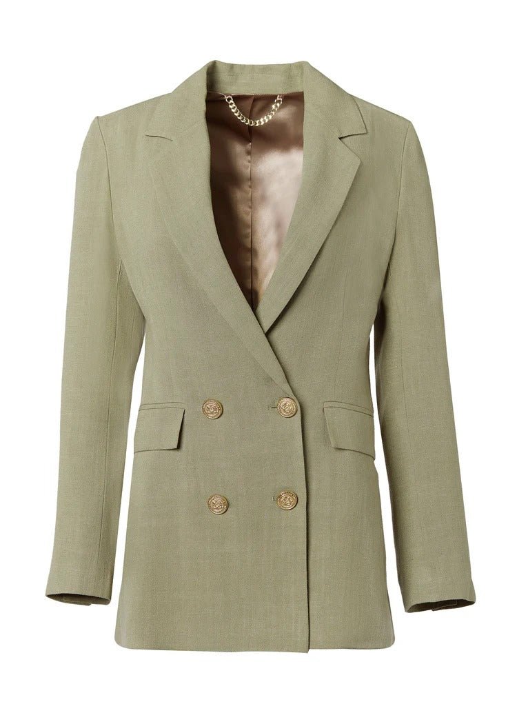 Young Ideas & Henmores -Double Breasted Linen Blazer -Sage -8