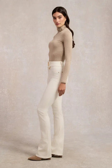 Young Ideas & Henmores -High Rise Flared Jean -Oatmeal -14S