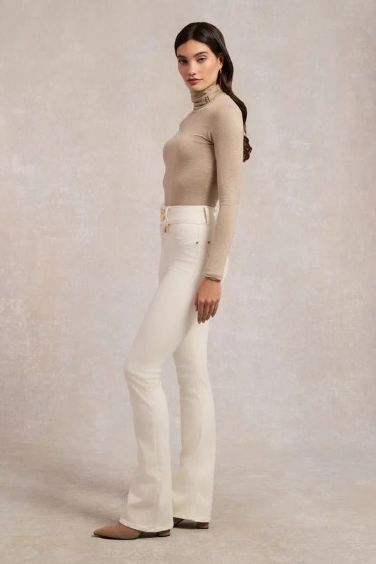 Young Ideas & Henmores -High Rise Flared Jean -Oatmeal -14S