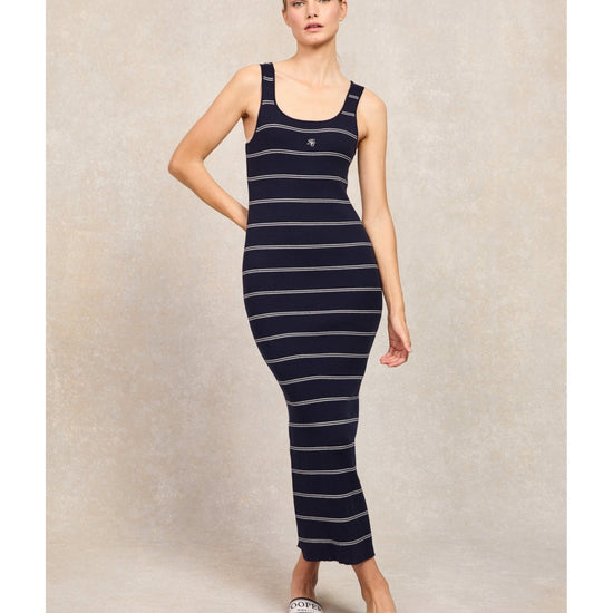 Young Ideas/Henmores - Juliet Knit Maxi Dress - Ink Navy Stripe - XS