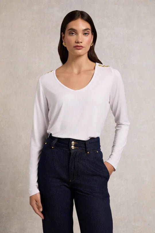 Young Ideas & Henmores - Long Sleeve V - Neck T-Shirt - White - XS