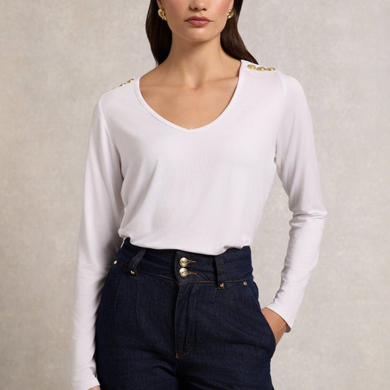 Young Ideas/Henmores - Long Sleeve V - Neck Tee - White - S