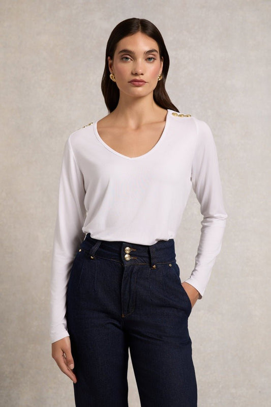 Young Ideas/Henmores - Long Sleeve V - Neck Tee - White - S