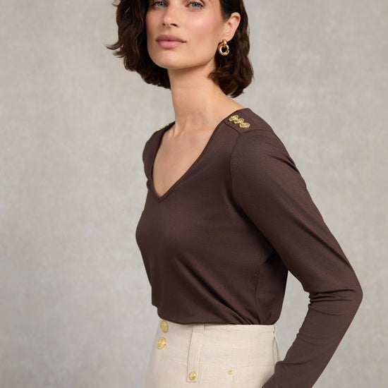 Young Ideas/Henmores - Long Sleeve V - Neck Tee - Coffee - XL