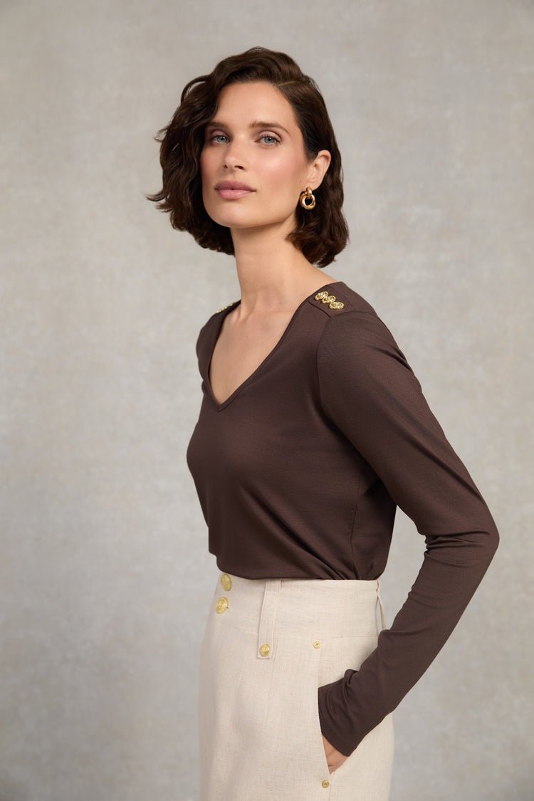 Young Ideas/Henmores - Long Sleeve V - Neck Tee - Coffee - XL