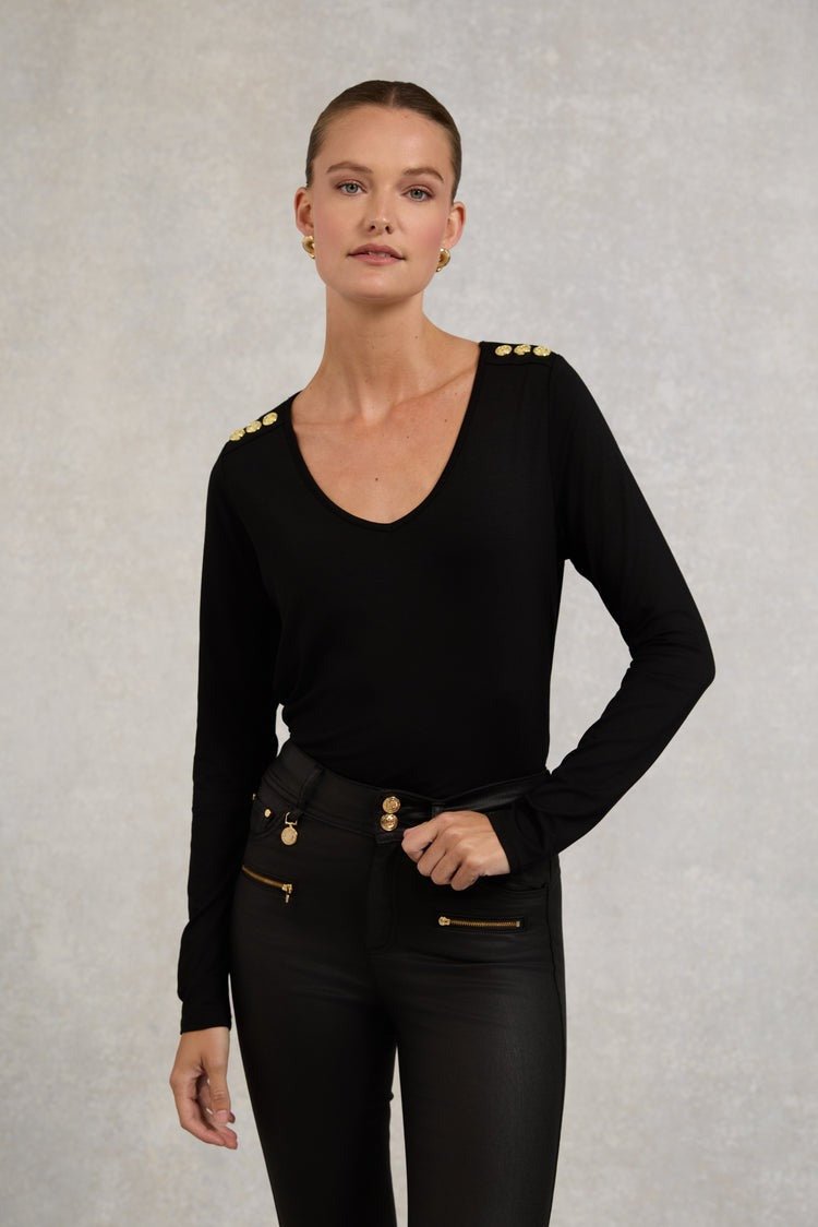 Young Ideas/Henmores - Long Sleeve V - Neck Tee - Black - XS