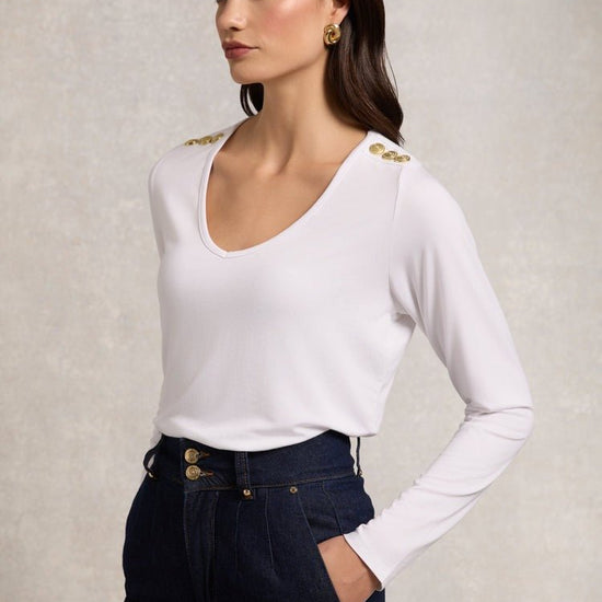 Young Ideas/Henmores - Long Sleeve V - Neck Tee - White - S