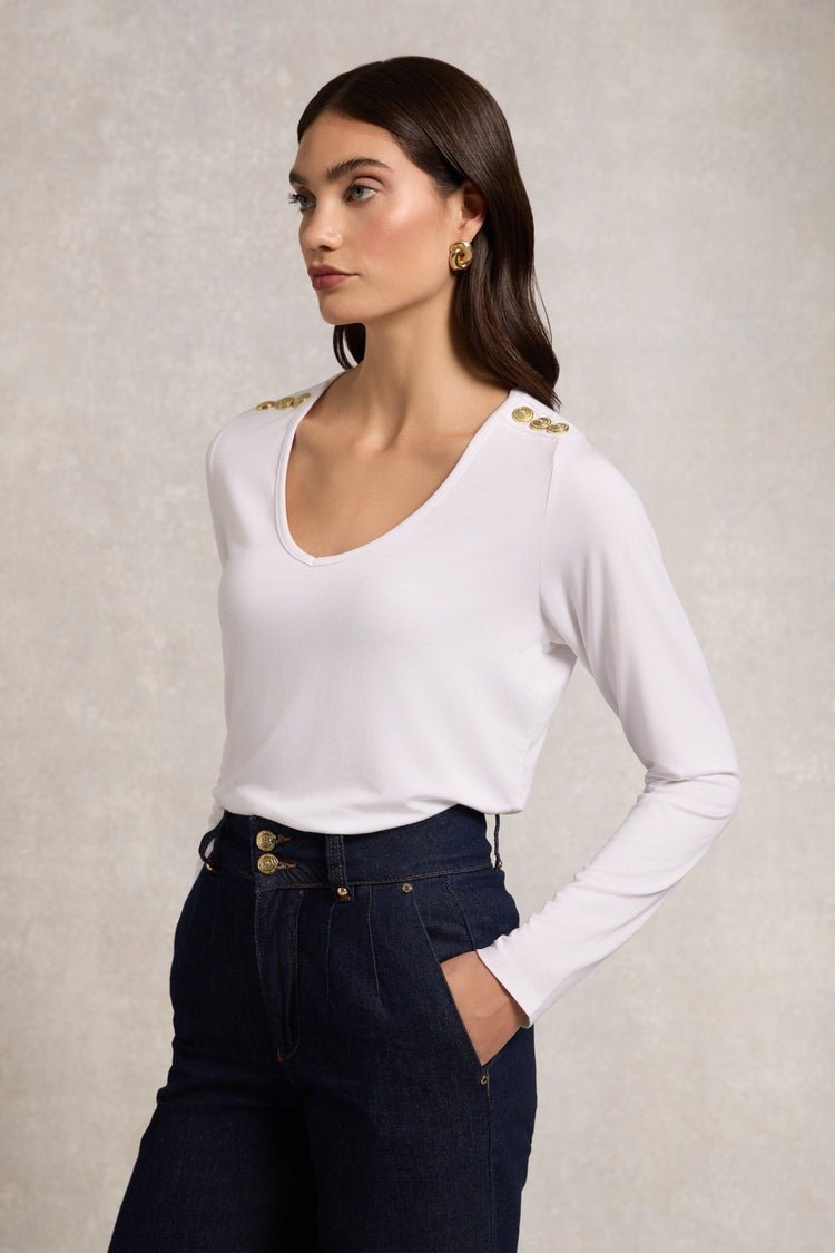 Young Ideas/Henmores - Long Sleeve V - Neck Tee - White - S