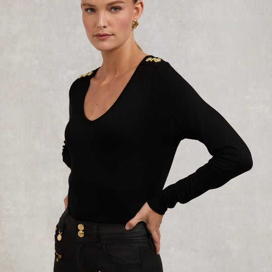 Young Ideas/Henmores - Long Sleeve V - Neck Tee - Black - XS