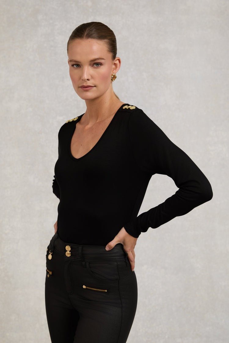 Young Ideas/Henmores - Long Sleeve V - Neck Tee - Black - XS