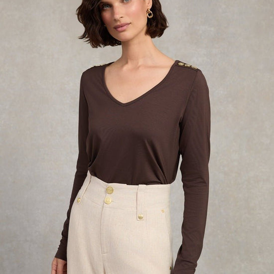 Young Ideas/Henmores - Long Sleeve V - Neck Tee - Coffee - XL