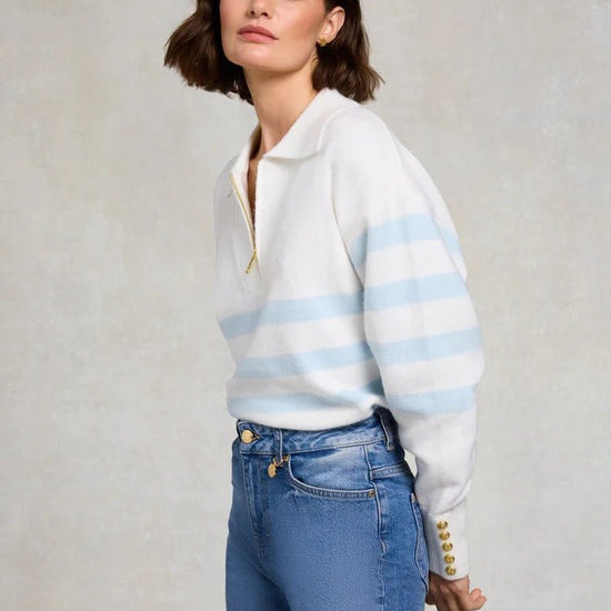Young Ideas & Henmores - Lydia Quarter Zip Knit - Natural Powder Blue - XS