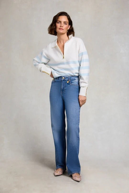 Young Ideas & Henmores - Lydia Quarter Zip Knit - Natural Powder Blue - XS
