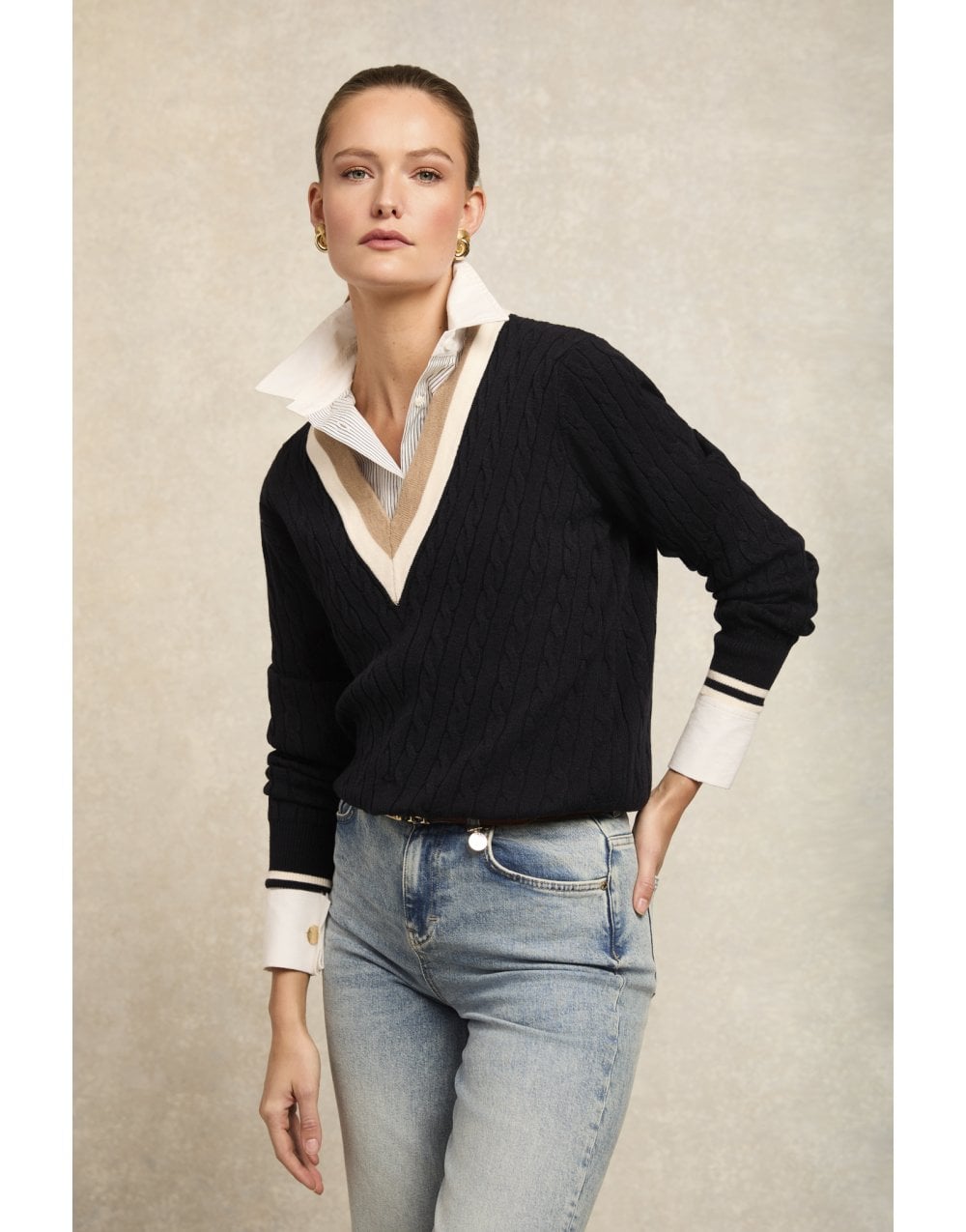 Young Ideas/Henmores - Melissa V Neck Knit - Ink Navy - XS