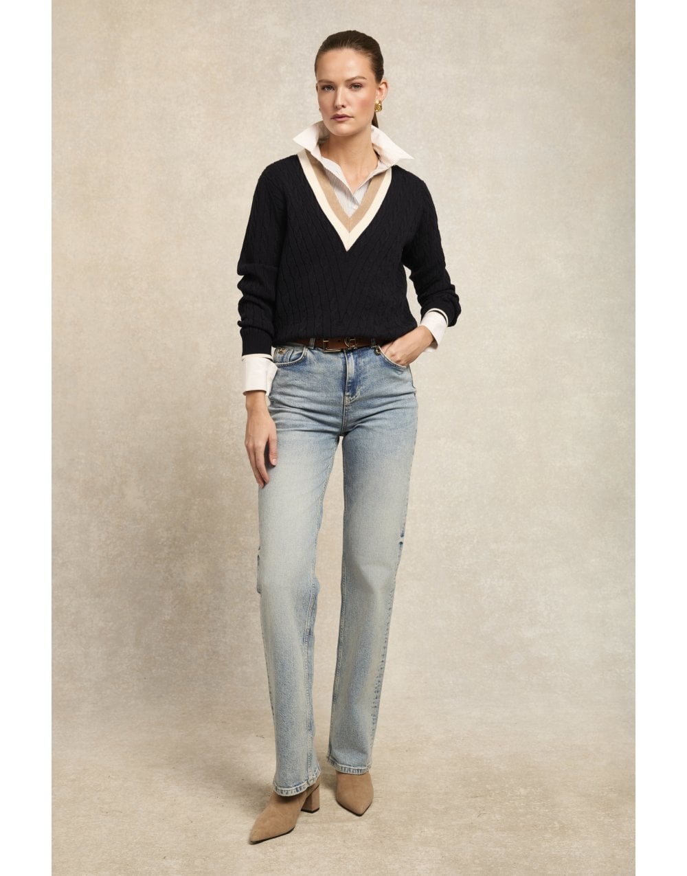 Young Ideas/Henmores - Melissa V Neck Knit - Ink Navy - XS