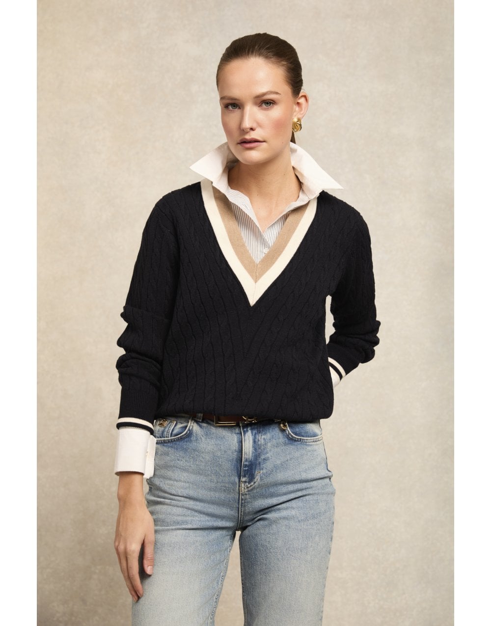 Young Ideas/Henmores - Melissa V Neck Knit - Ink Navy - XS