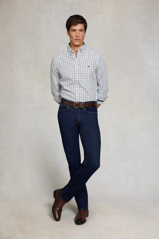 Young Ideas & Henmores - Mens Classic Button Down Shirt - Cheltenham Blue Check - M