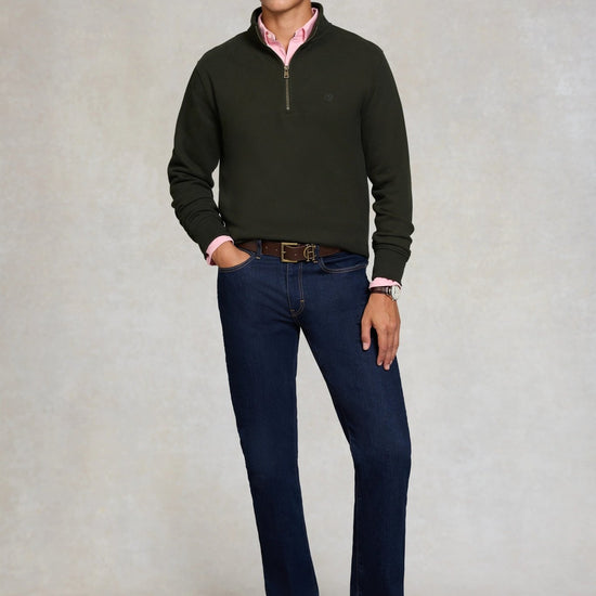 Young Ideas & Henmores -Men's Classic Quarter Zip Sweat -Racing Green -L