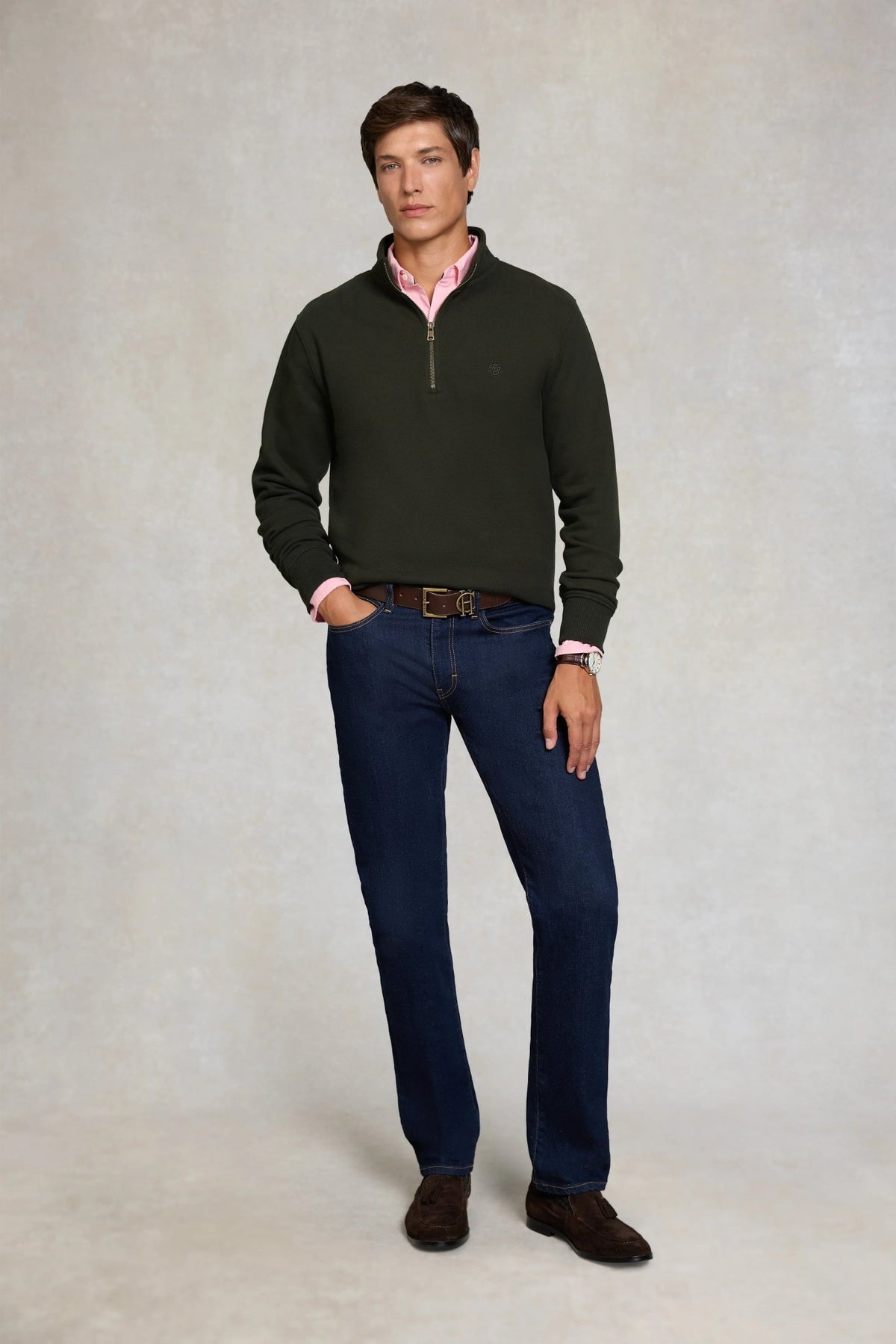 Young Ideas & Henmores -Men's Classic Quarter Zip Sweat -Racing Green -L