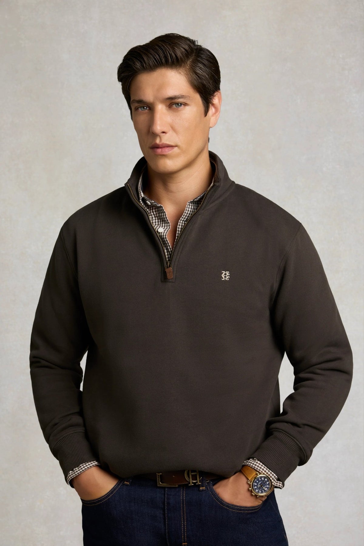 Young Ideas & Henmores -Men's Classic Quarter Zip Sweat -Racing Green -L