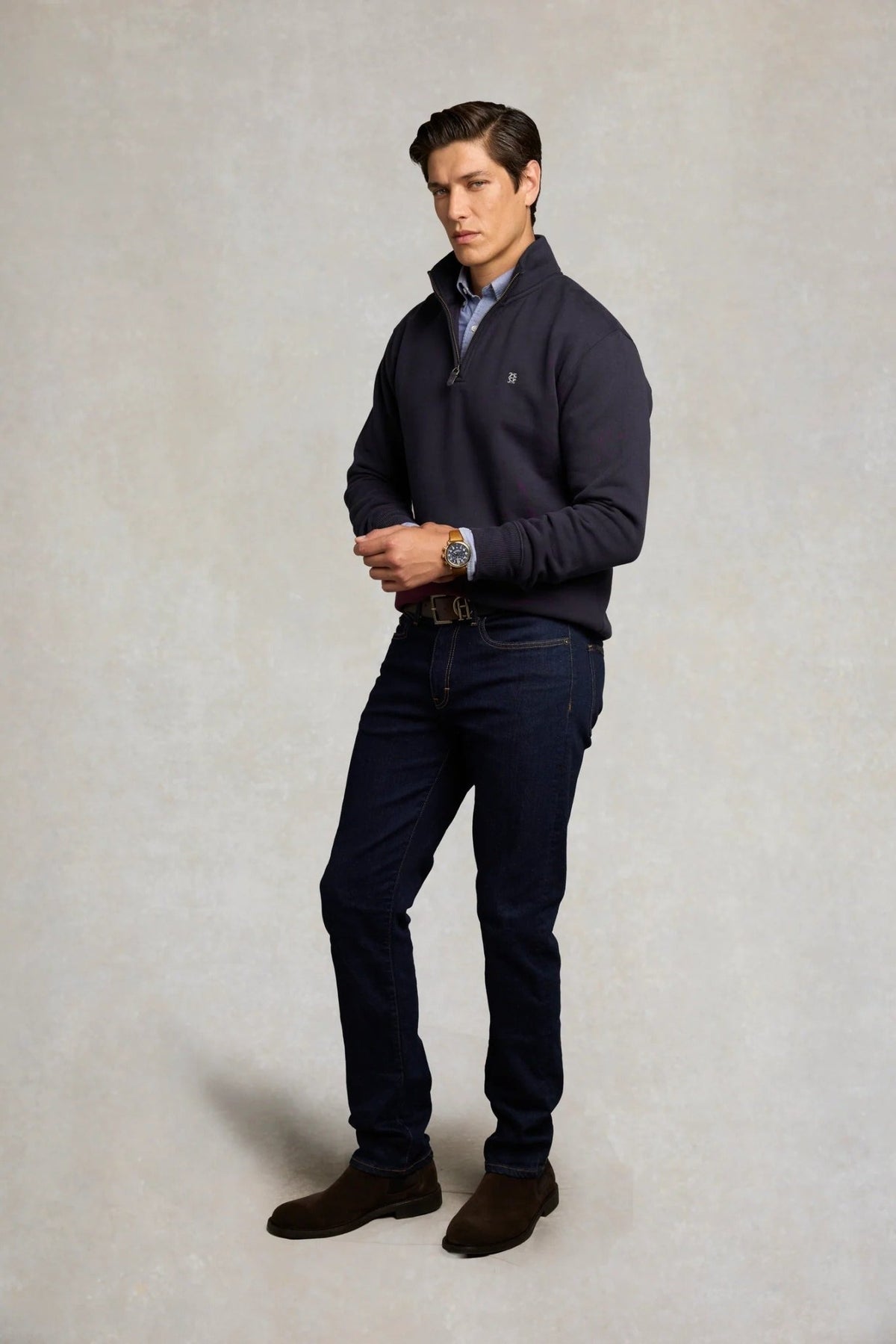 Young Ideas & Henmores -Men's Classic Quarter Zip Sweat -Racing Green -L
