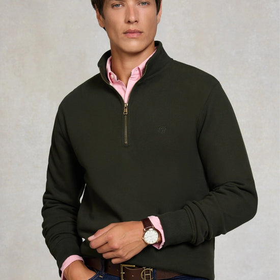 Young Ideas & Henmores -Men's Classic Quarter Zip Sweat -Racing Green -L