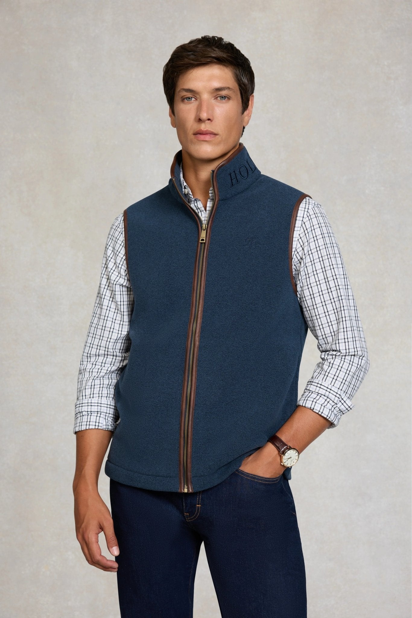 Young Ideas & Henmores - Mens Country Fleece Gilet - Dusty Blue - M