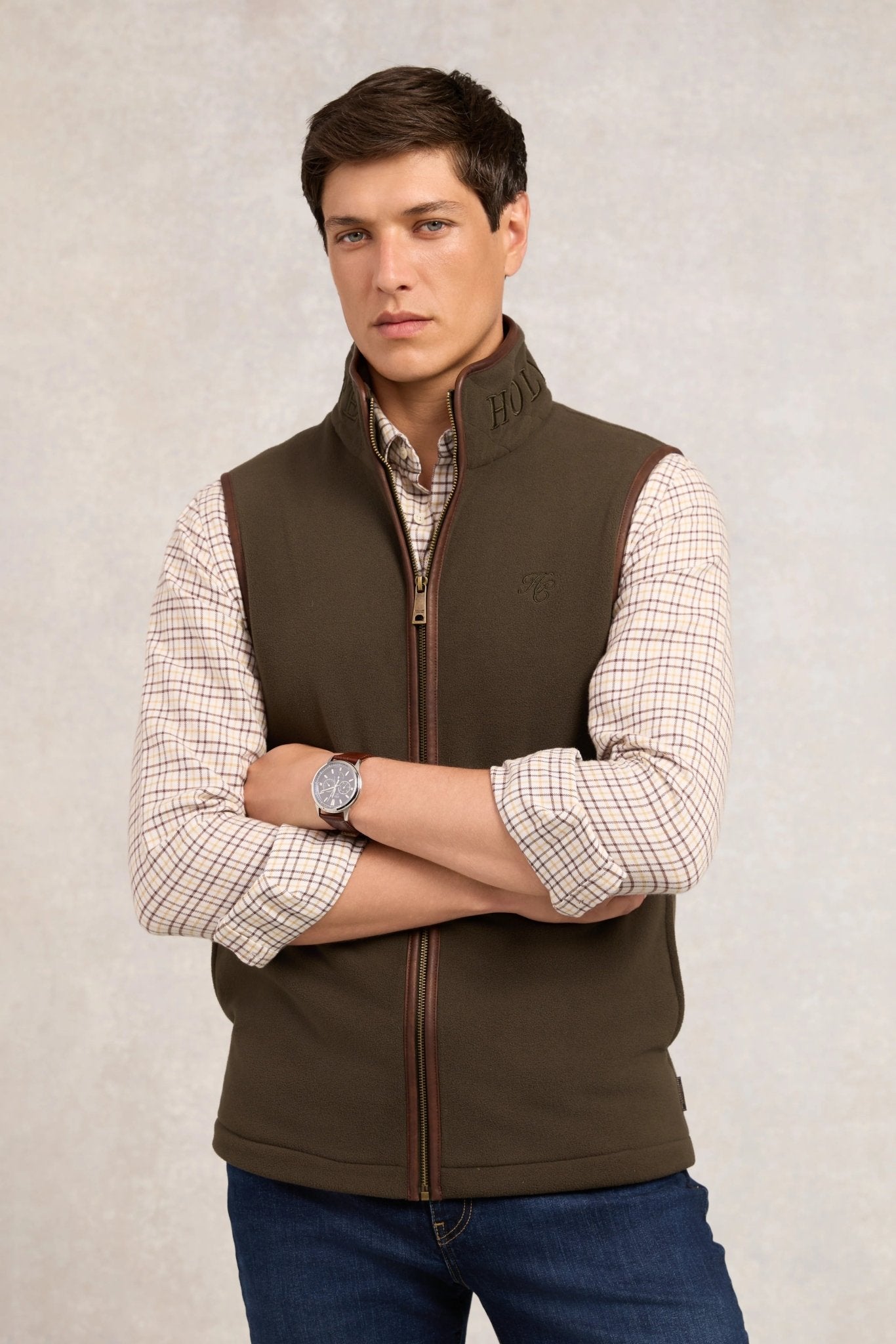 Young Ideas & Henmores - Mens Country Fleece Gilet - Khaki - S