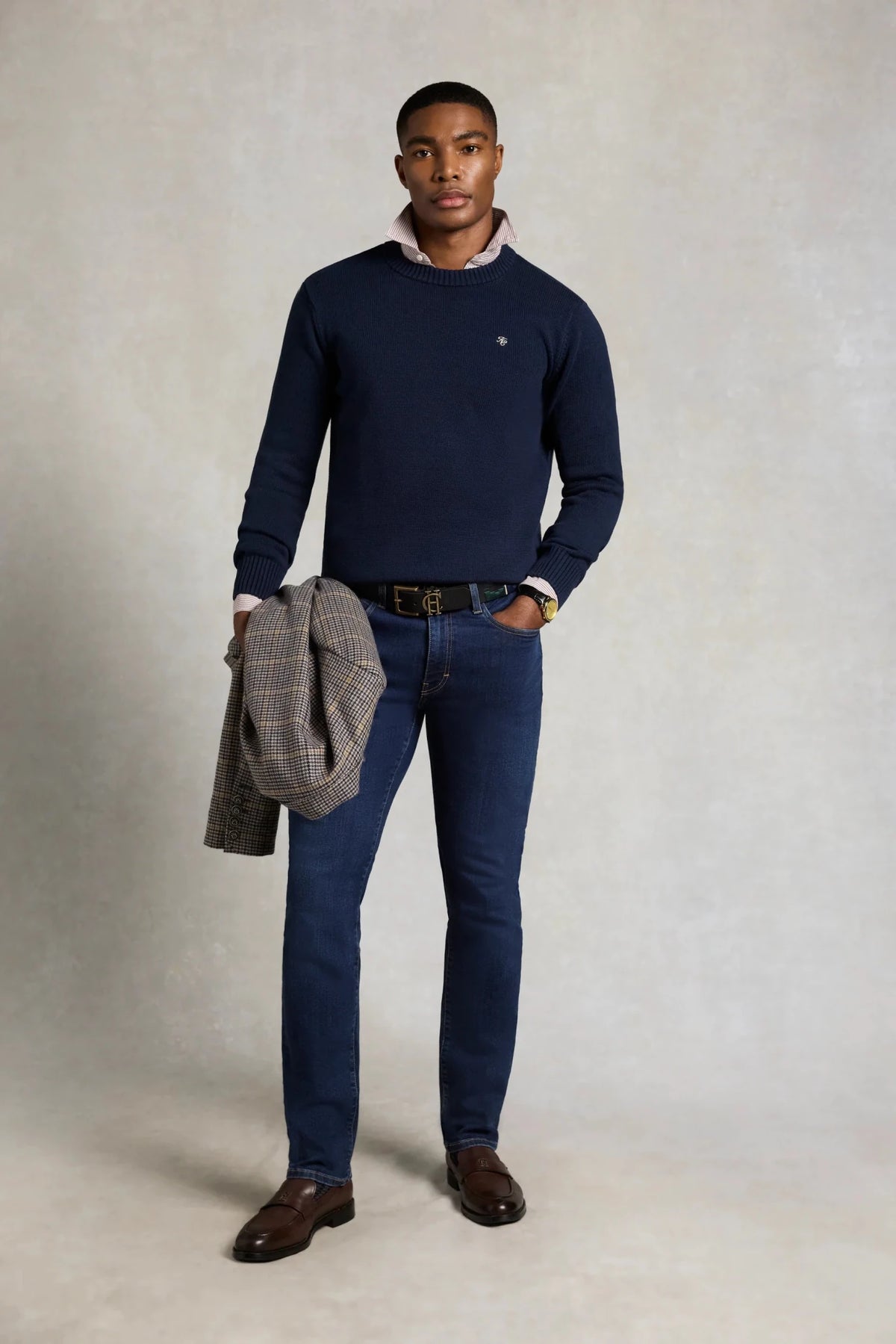 Young Ideas & Henmores -Men's Heritage Crew Neck Knit -Ink Navy -L