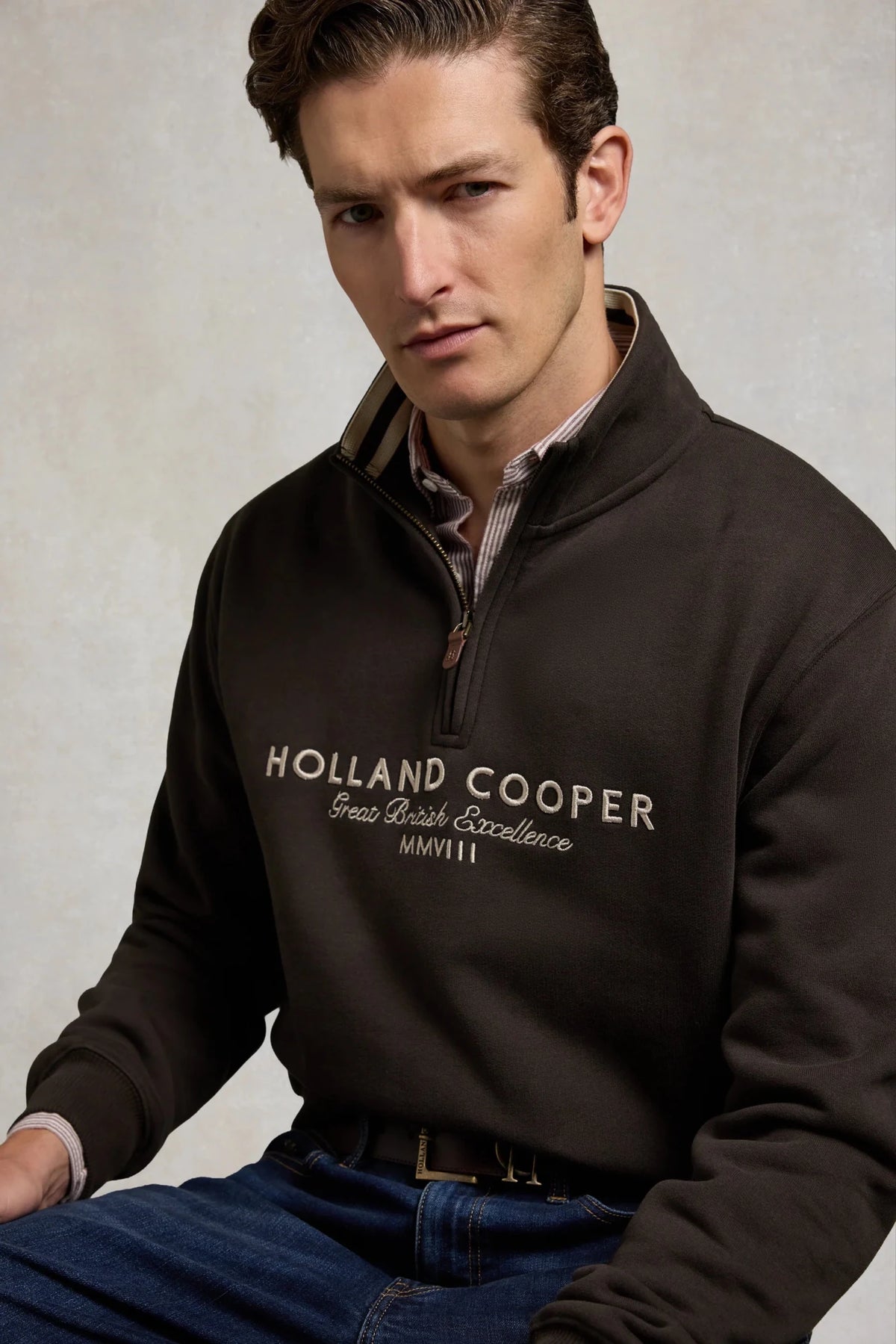 Young Ideas & Henmores -Men's Heritage Quarter Zip Sweat -Bournville -L