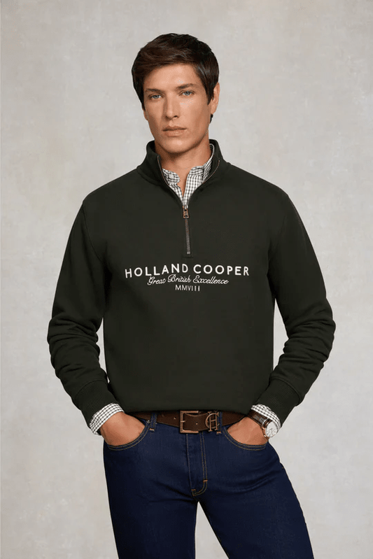 Young Ideas & Henmores - Men's Sporting Goods Zip Henley - Racing Green - M