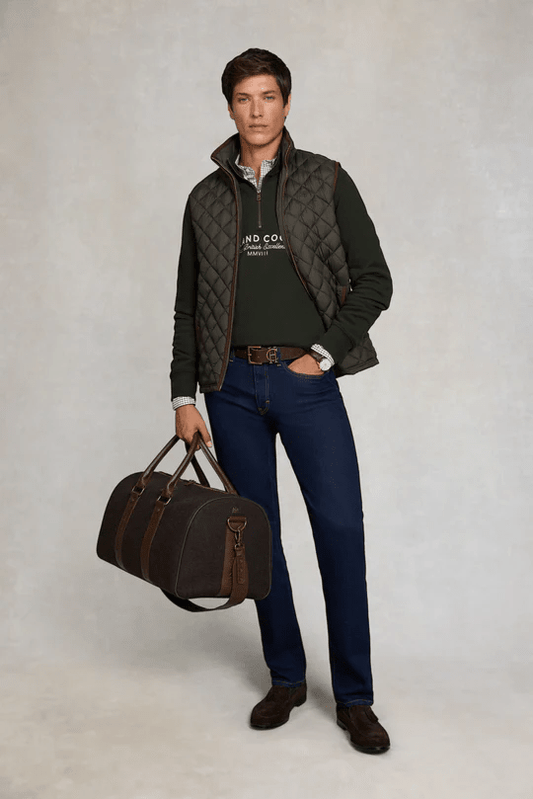 Young Ideas & Henmores - Men's Sporting Goods Zip Henley - Racing Green - M