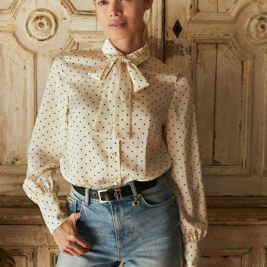 Young Ideas/Henmores - Penny Satin Shirt - Cream Polka Dot - 6