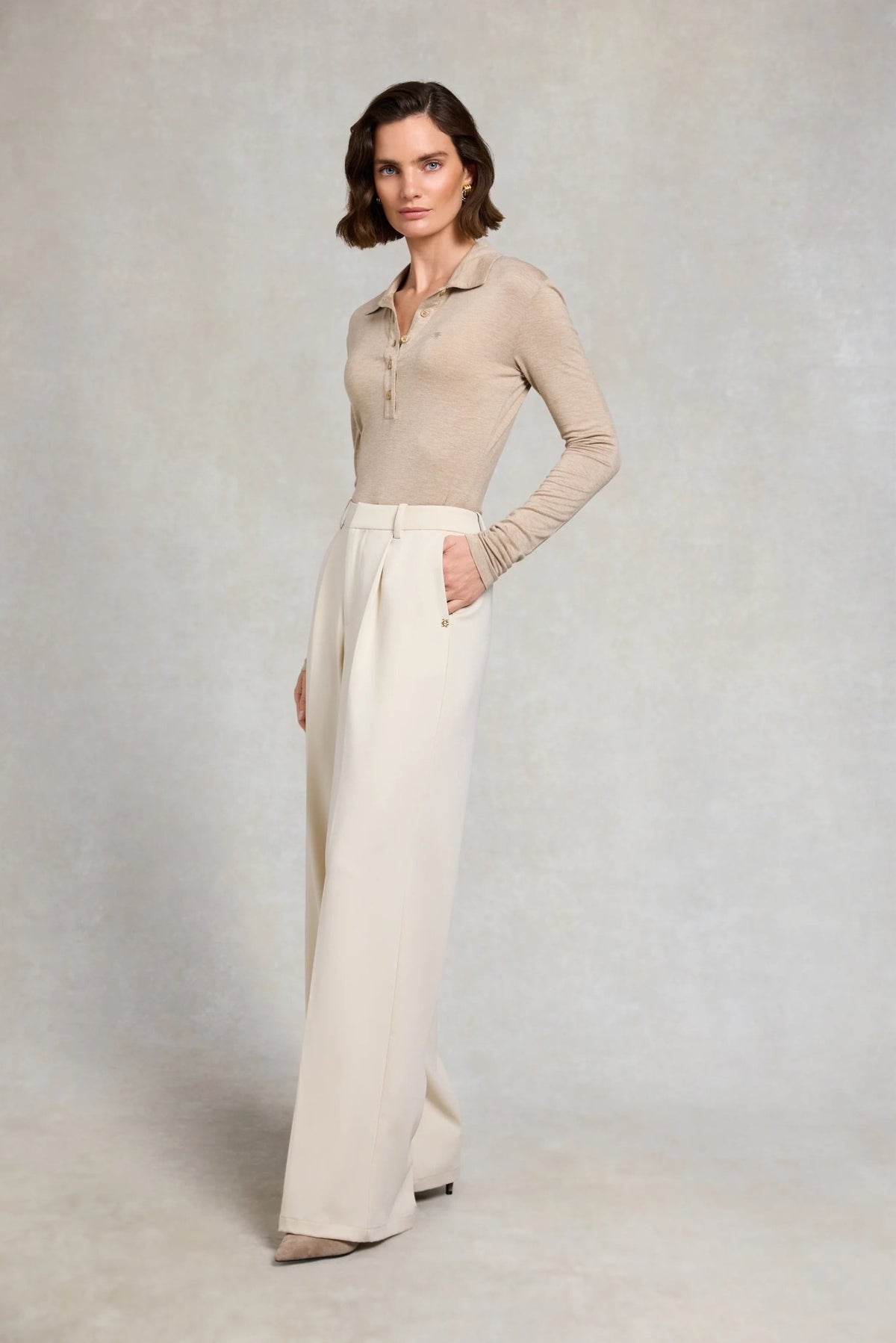 Young Ideas & Henmores -Pleated Wide Leg Trouser -Stone -10R