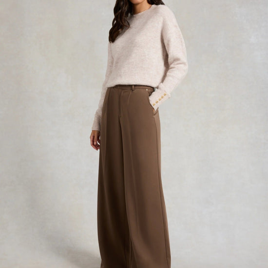 Young Ideas & Henmores -Pleated Wide Leg Trouser -Stone -10R