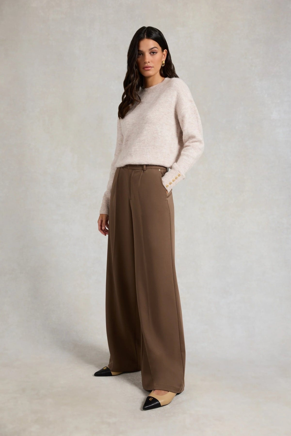 Young Ideas & Henmores -Pleated Wide Leg Trouser -Stone -10R