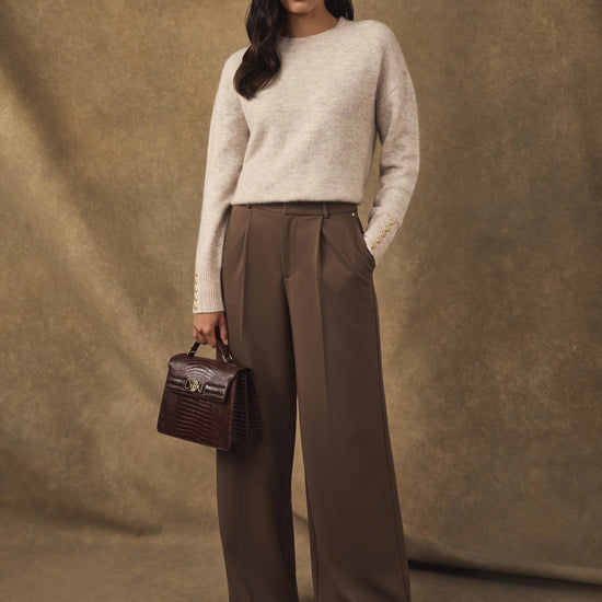 Young Ideas & Henmores -Pleated Wide Leg Trouser -Stone -10R