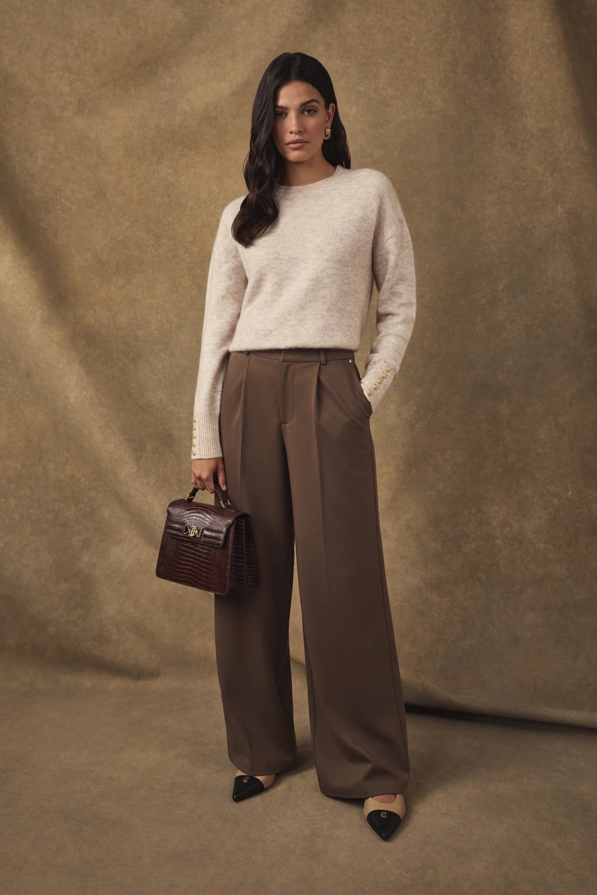 Young Ideas & Henmores -Pleated Wide Leg Trouser -Stone -10R