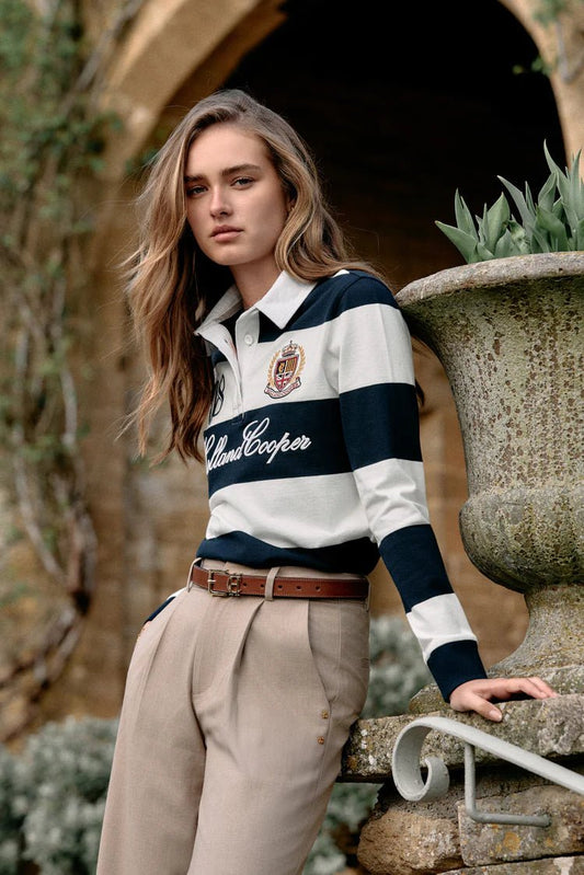 Young Ideas & Henmores - Rugby Shirt - Navy Ecru - XS
